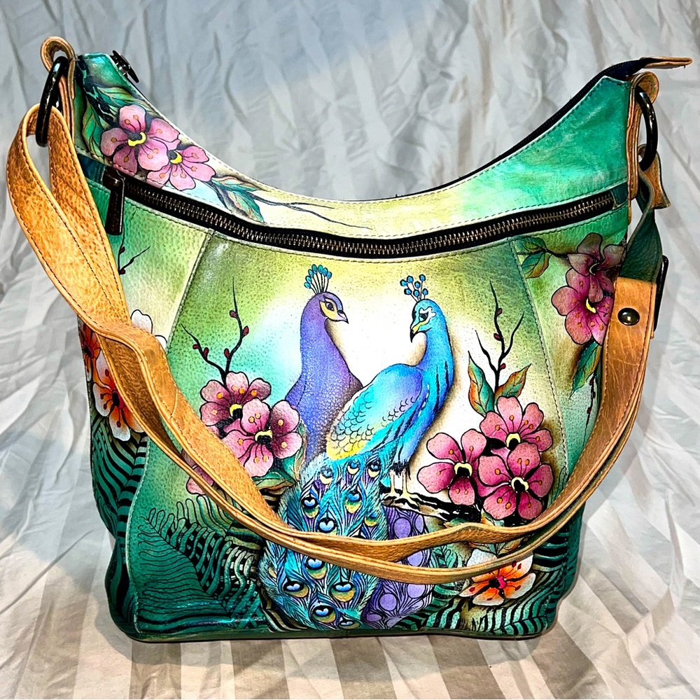 Anuschika Peacock Leather Crossbody Bag